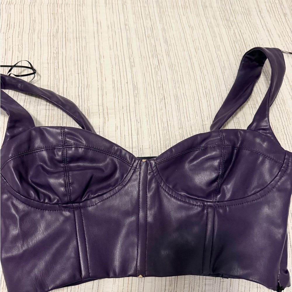 Zara Deep Purple Faux Leather Bustier Crop Top